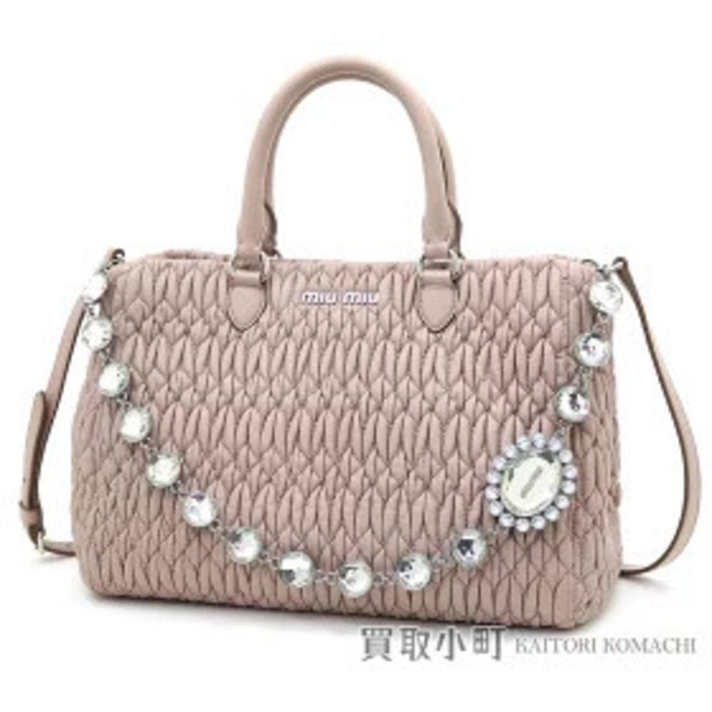 Miu Miu Nappa Crystal Tote Bag Cameo Lambskin Jeweled Chain Shoulder Handbag